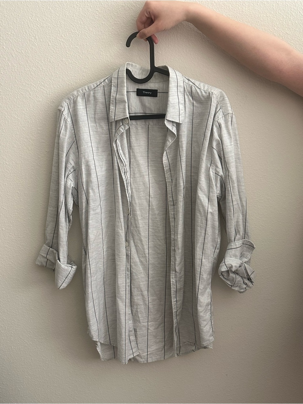 Theory Men's Light Gray Vertical Stripe Button-Down Shirt